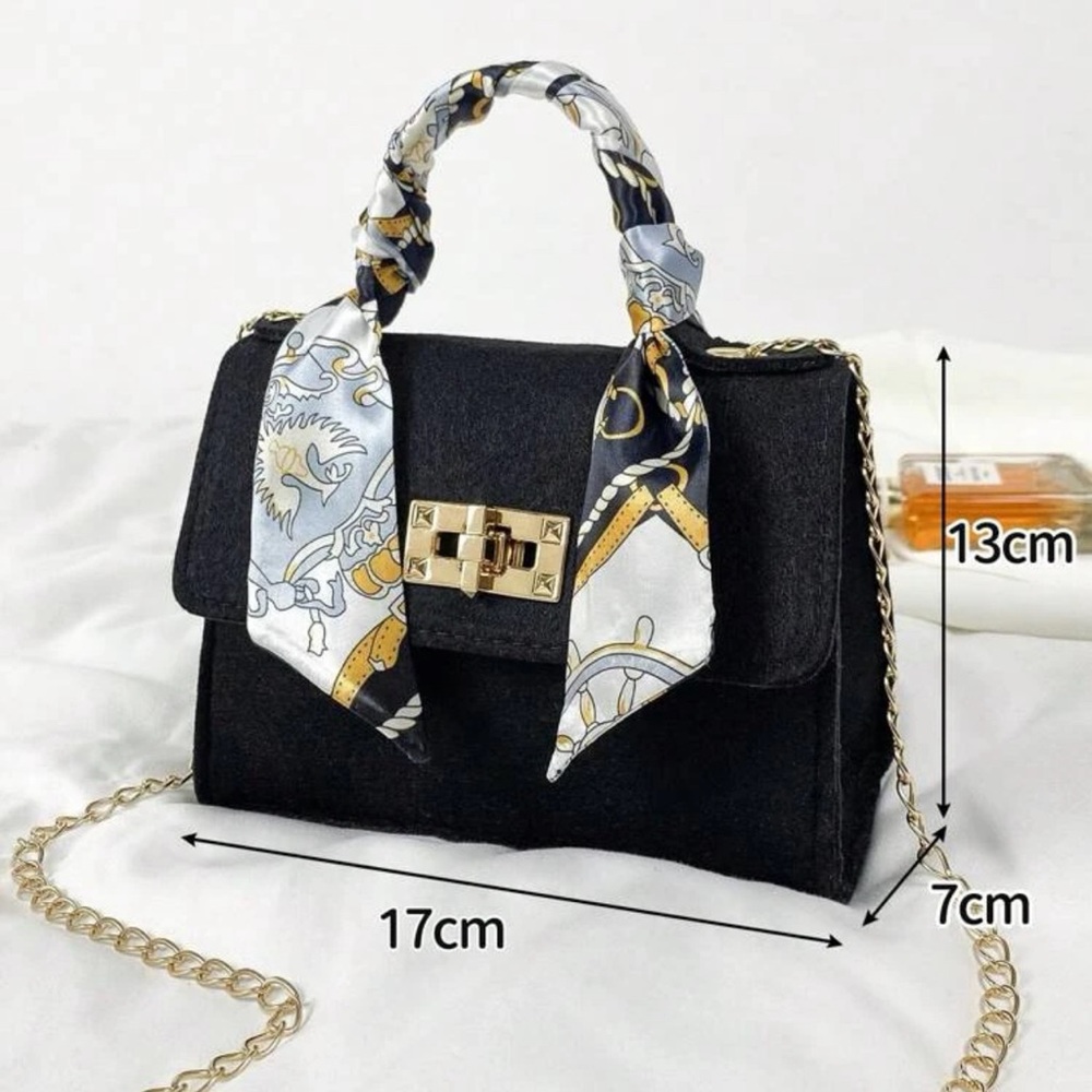 Mini Square Bag Twist Lock Chain Strap Felt - Picture 5 of 6